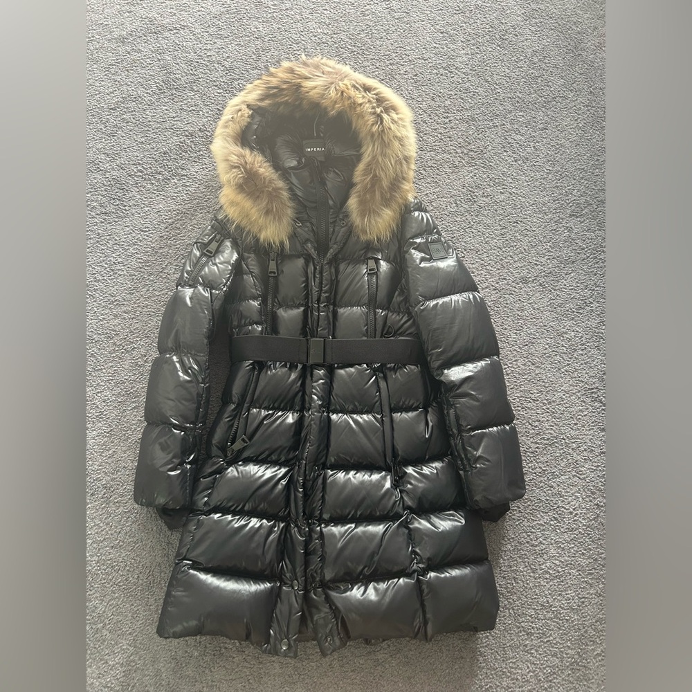 SAM. Black Puffer Coat with Fur Hood